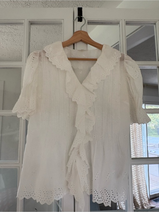 Tops - White Ruffled Eyelet Blouse - Feminine Women's Top